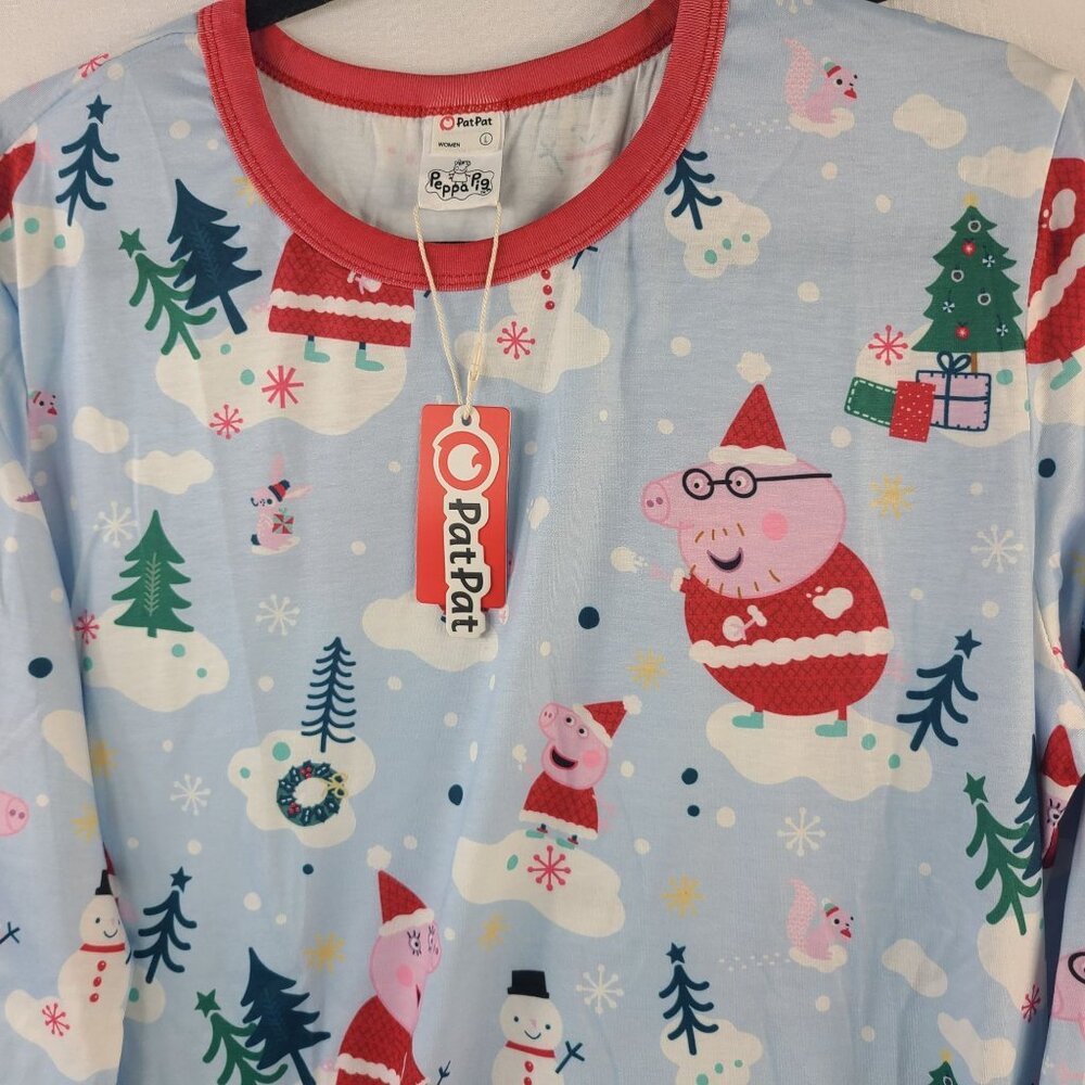 Peppa Pig Holiday Womens Pajama Set Long Sleeve Top & Pants Christmas Print Sz L - Picture 3 of 12